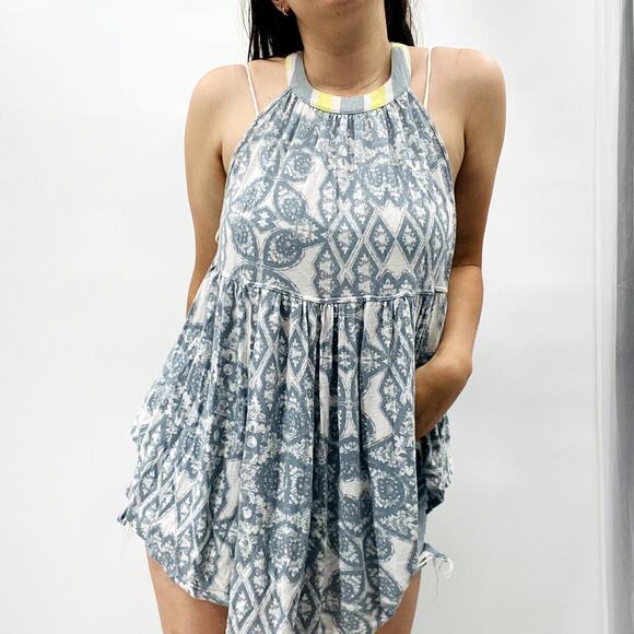 Free People S blue Boho tunic Tank Top - Picture 2 of 8